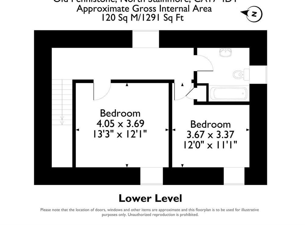 Floor plan of lower level at Old Pennistone in North Stainmore, near Brough, Cumbria