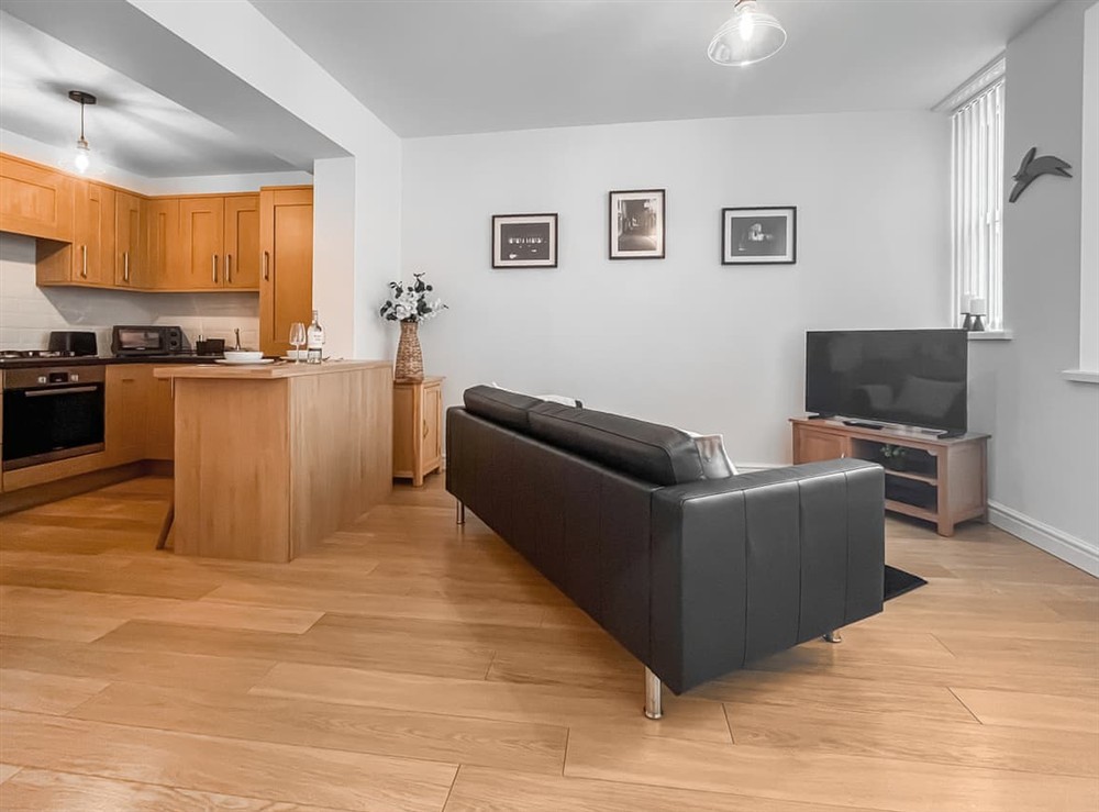 Open plan living space at Old Steamship Quarters in Whitby, North Yorkshire