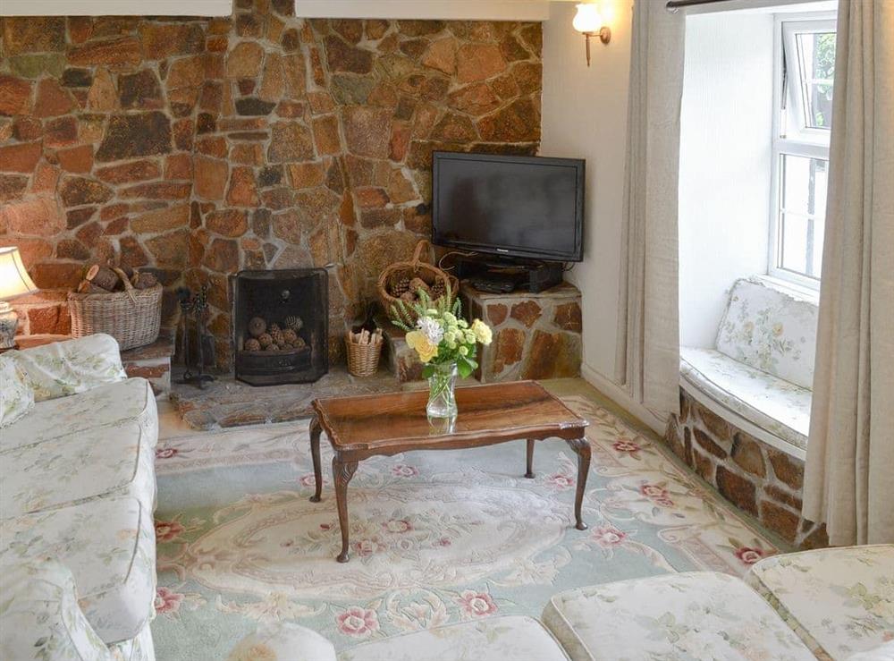 Comfortable living room at Old Willy’s Cottage in Crantock, Nr Newquay, Cornwall., Great Britain
