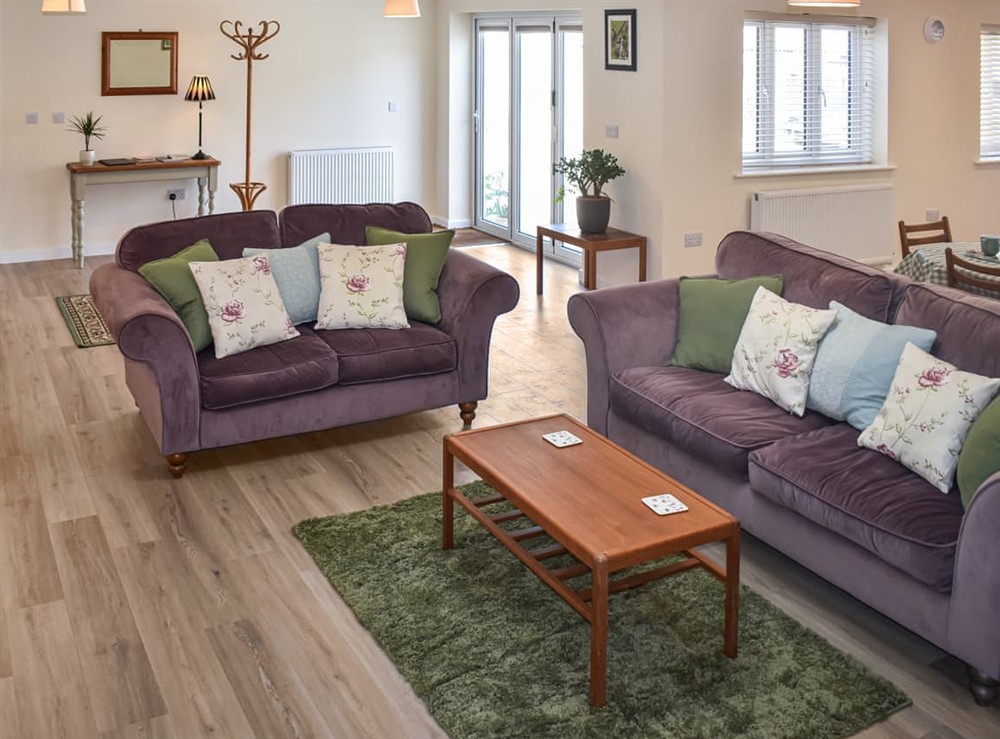 Open plan living space at Orchard Lodge in Drimpton, near Beaminster, Dorset