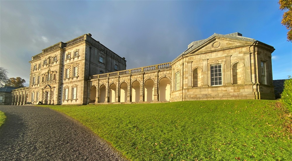 Spring sun on the exterior of the Georgian mansion at Orchard View in County Fermanagh,