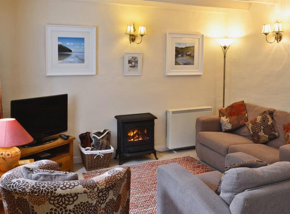 Thoughtfully furnished Living/dining room at Ostlers in Boscastle, Cornwall