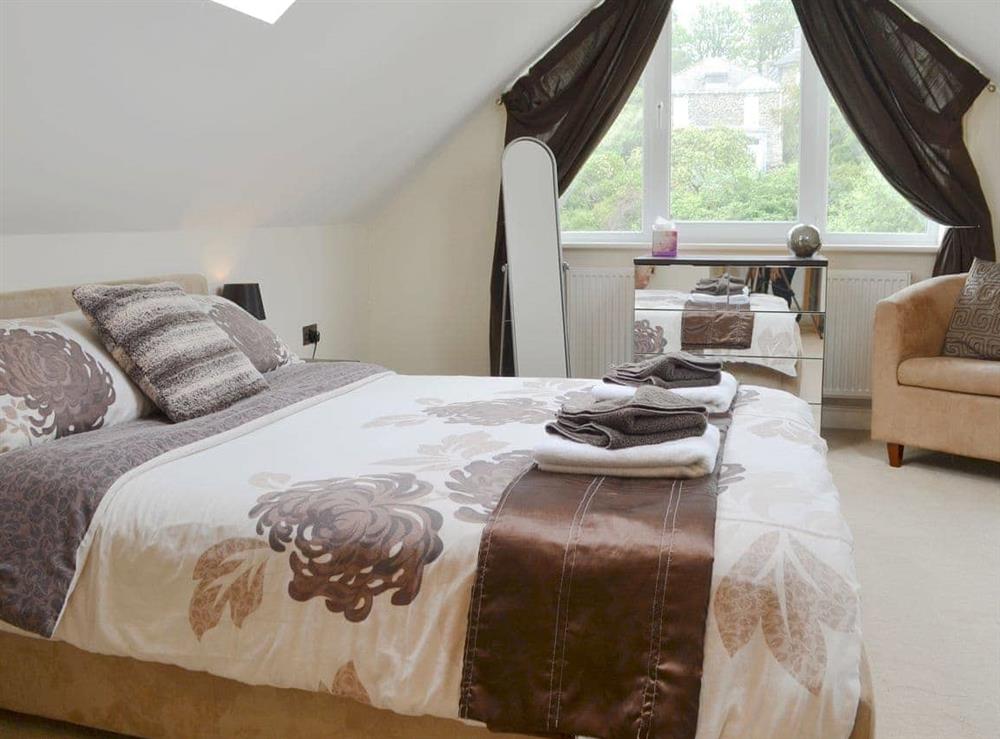Double bedroom with sloping ceilings at Oswald House in Llanon, near Aberaeron, Dyfed