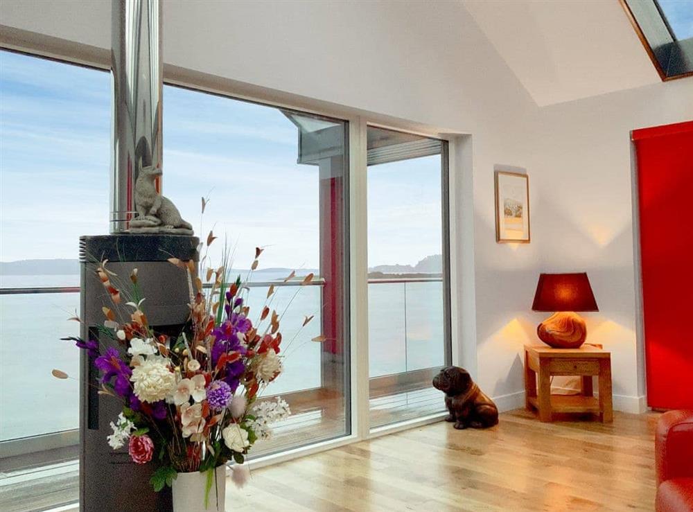 Light and airy living space with views of Loch Etive at Otters View in Connel, near Oban, Argyll, Scotland