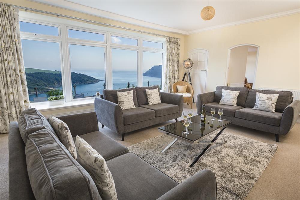 Living room with superb views overlooking the estuary at Overcombe in , Salcombe