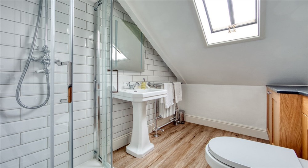 The shower room at Overhaven in Polzeath, Cornwall