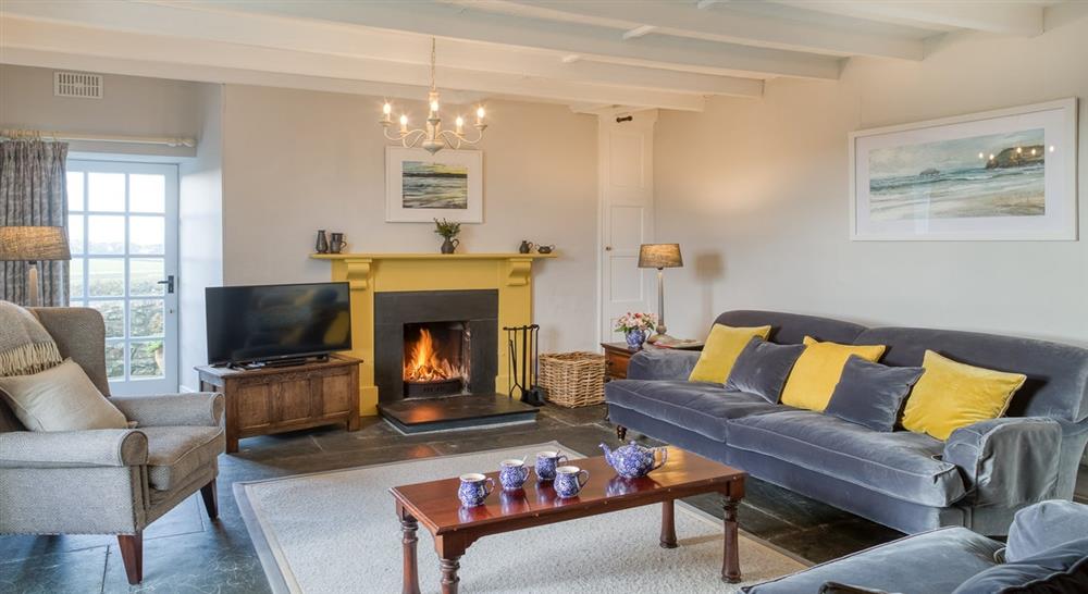 The sitting room at Overhaven in Polzeath, Cornwall