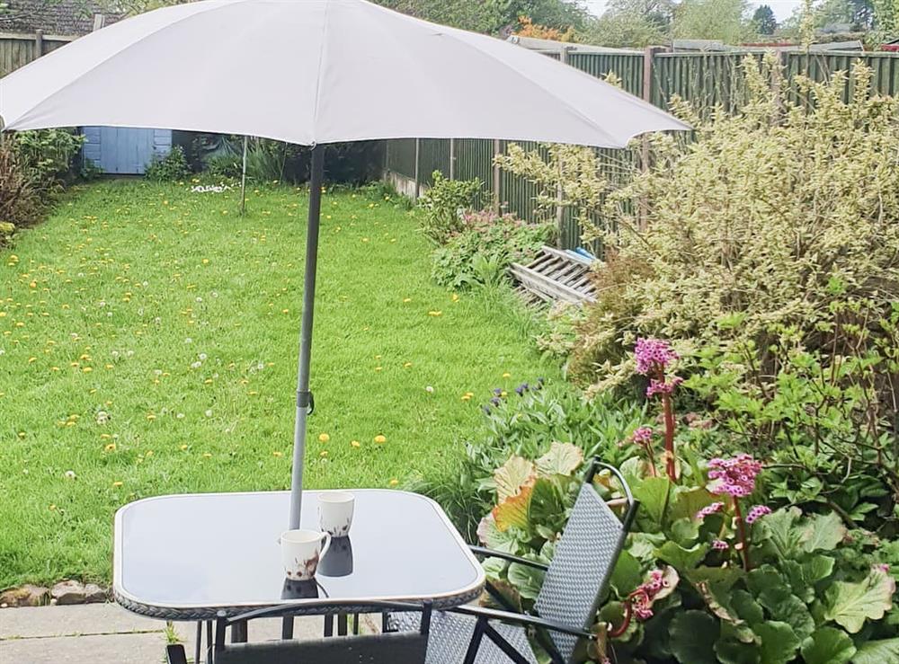 Private enclosed garden and patio at Owl Cottage in Crich, near Matlock, Derbyshire