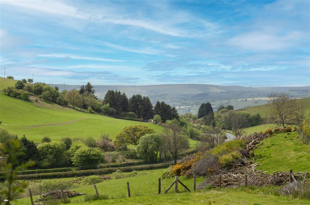 The garden boasts beautiful countryside views over the valley  at Owl Cottage, Llanwrda