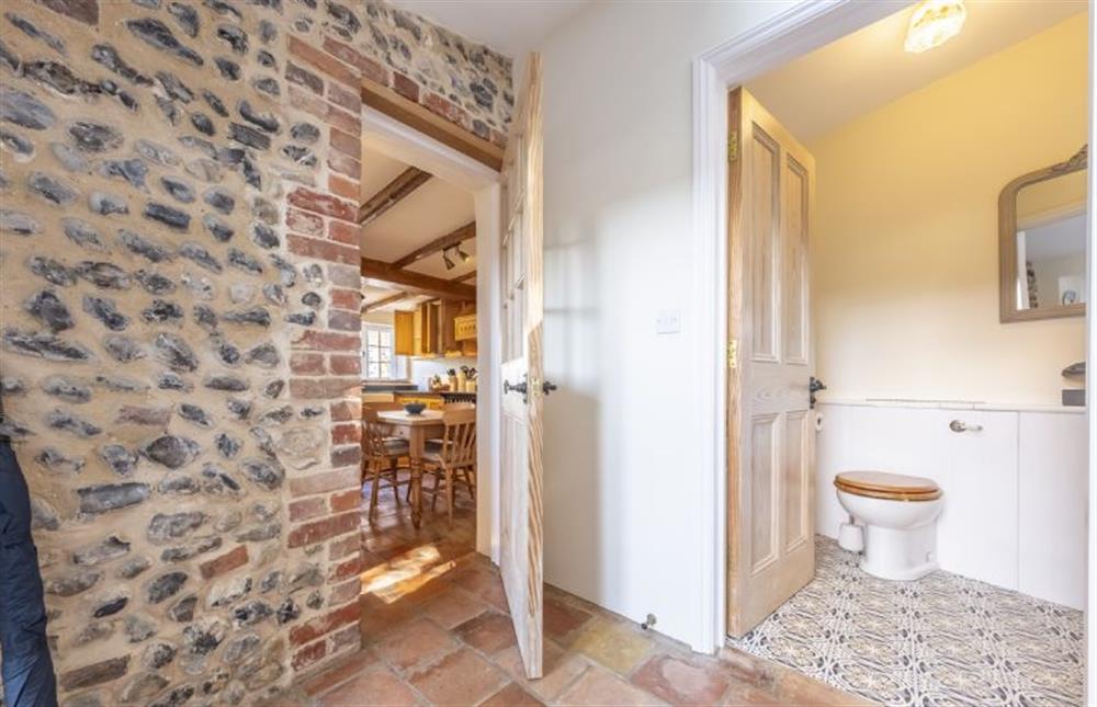 The bathroom is at the back of the garden room at Owl Cottage, Stiffkey near Wells-next-the-Sea