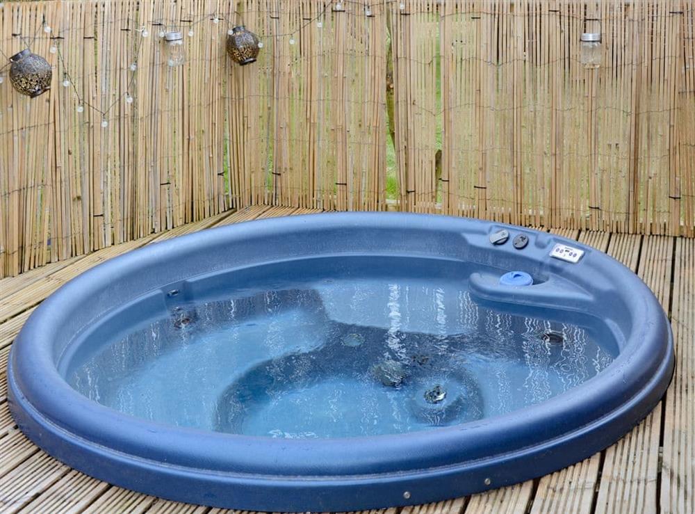 Hot Tub on the decked terrace at Owl Lodge in Amotherby, near Malton, North Yorkshire