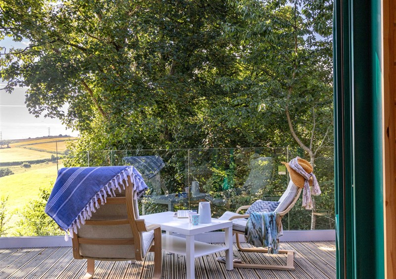 Enjoy a cup of tea on the patio at Owl Lodge, Menheniot
