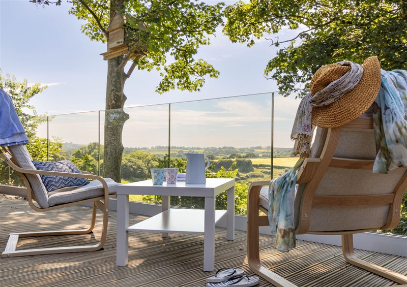 The patio at Owl Lodge, Menheniot