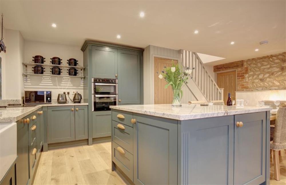Ground floor: Gorgeous kitchen with marble worktops at Owlets at Mulberry Barn, Heacham near Kings Lynn