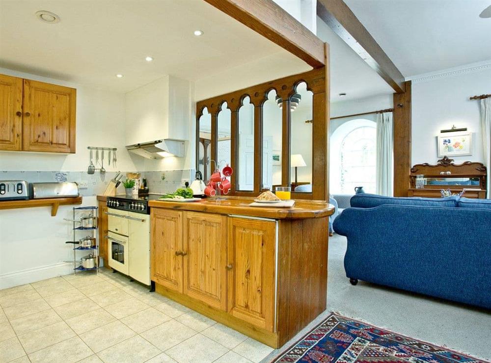 Fitted kitchen area at Papermaker’s Cottage in Bow Creek, Nr Totnes, South Devon., Great Britain