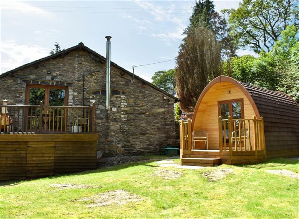 Lawned garden with patio, garden furniture and gas BBQ at Patton Mill in Patton, near Kendal, Cumbria