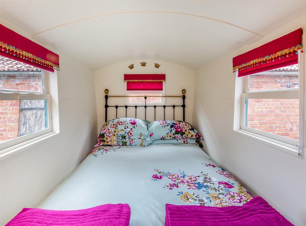 Double bedroom in the Traveller’s Wagon at Peaceful Travelers Rest in Marshchaple, near Louth, Lincolnshire