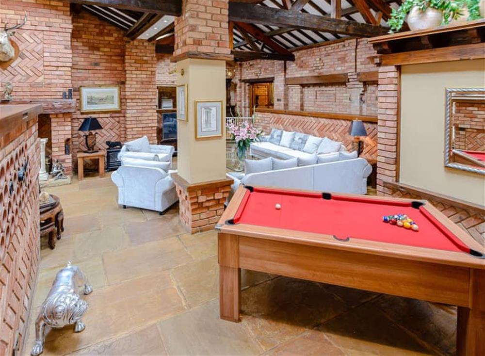 Open plan living space with pool table at Peacock Lodge in Cotgrave, near Nottingham, Nottinghamshire