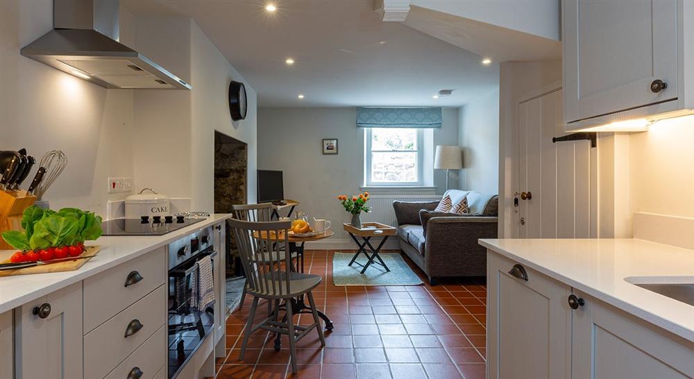 The open plan kitchen, dining room and sitting room at Penbryn Cottage in Llandysul, Mid Wales