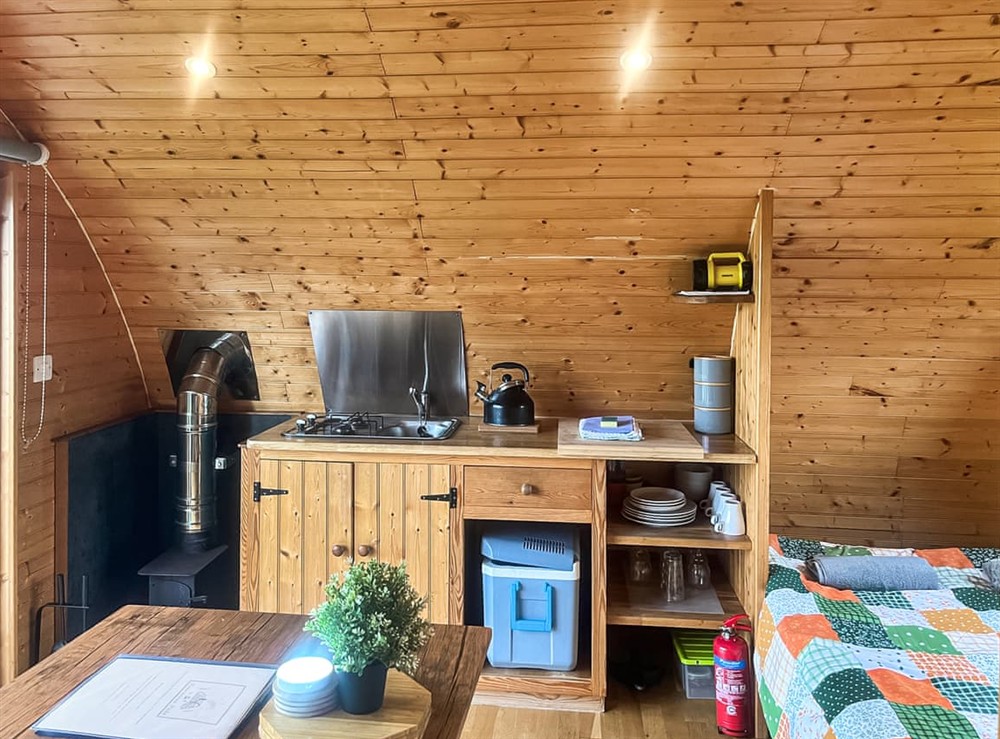 Kitchen area at Enlli Pod, 
