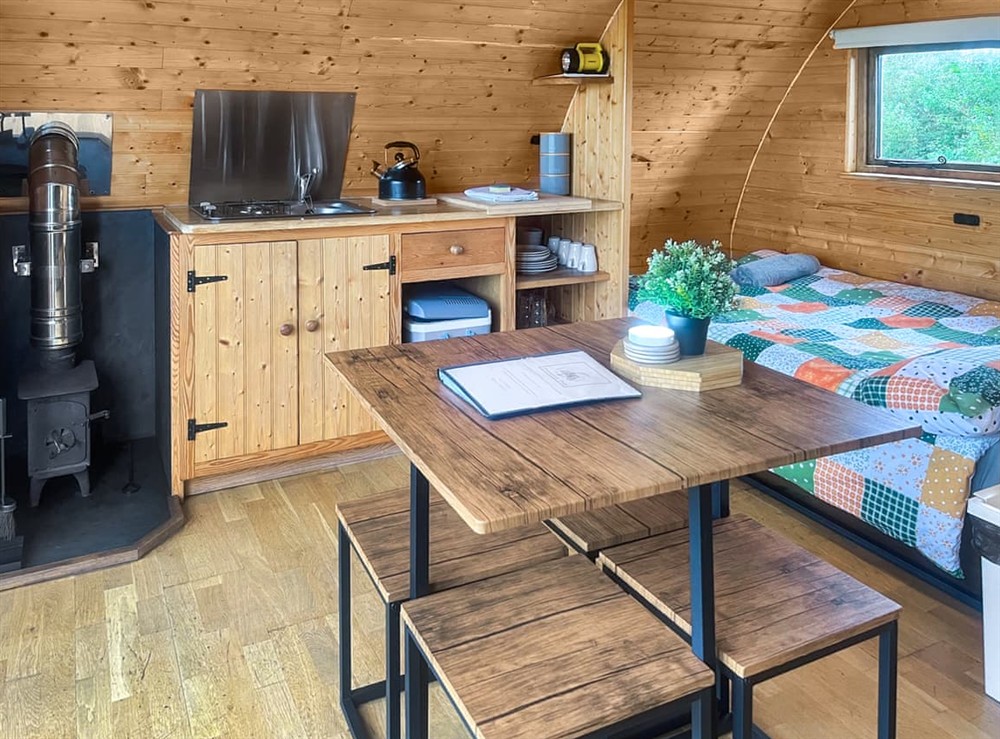 Open plan living space at Enlli Pod, 