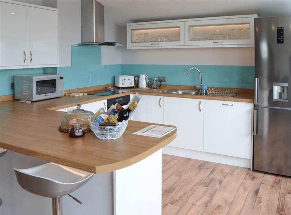 Kitchen area at Penfose Apartment in Mevagissey, Cornwall