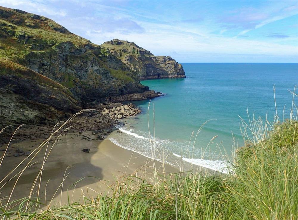 The local beach Bossiney Haven at low tide at Pengwyn in Trethevy, near Tintagel, Cornwall