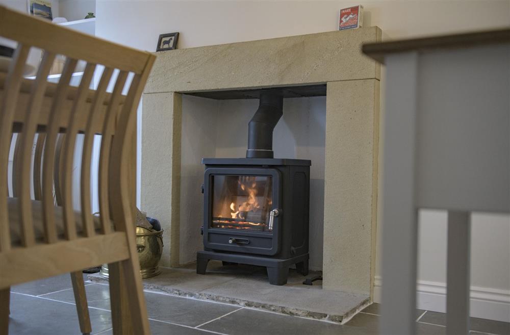 Wood burning stove, perfect for a winters evening at Penny Pot Cottage, Middleham, North Yorkshire