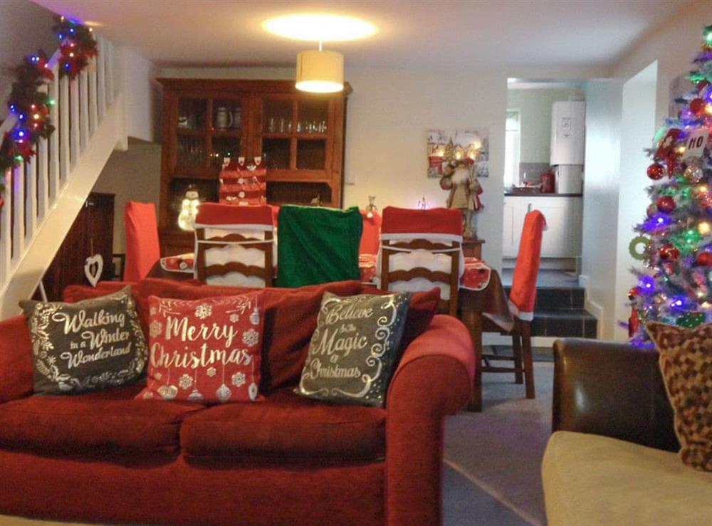 Living room/dining room at Christmas at Penteryfn in near Holyhead, Isle of Anglesey, Gwynedd