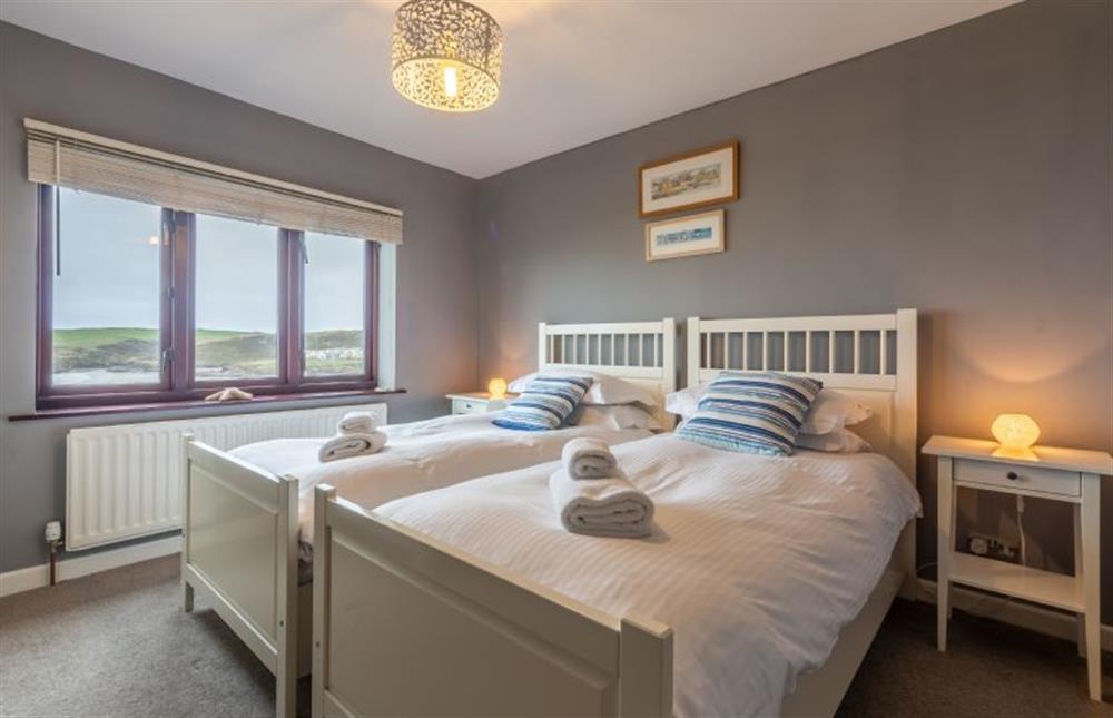 Pentewan, Cornwall: Bedroom three with twin 3ft single beds and far reaching views at Pentewan, Polzeath