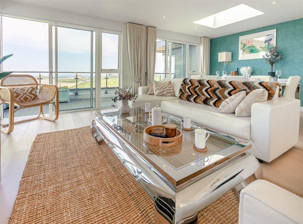 Open plan living space at Penthouse 14 Oceangate in Newquay, Cornwall