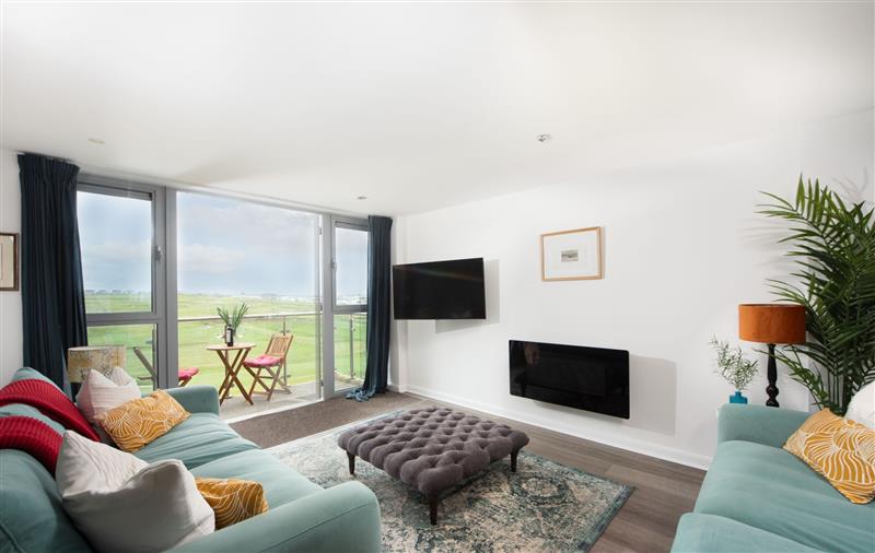 This is the living room at Penthouse 53 Zinc (Sleeps 6), Cornwall