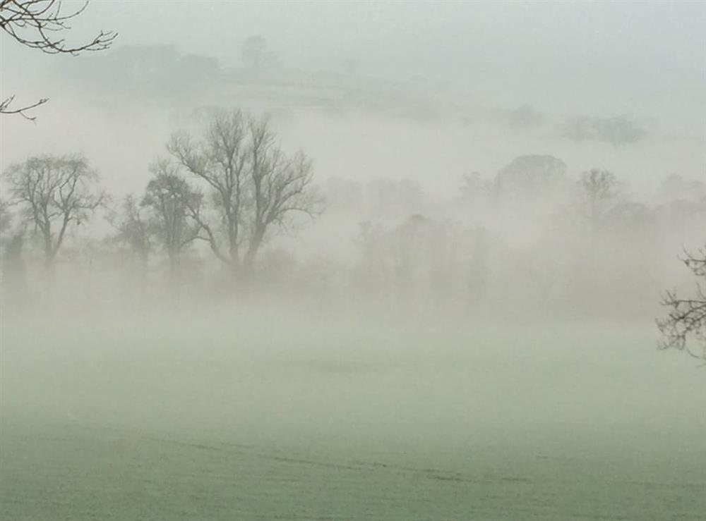 Misty morning view from the property at Pentre Cwm Bach in Llansilin, near Oswestry, Powys