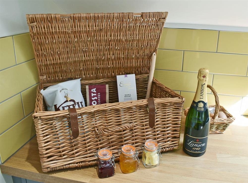 Generous welcome hamper at Perivale Lodge in near Lydney, Gloucestershire
