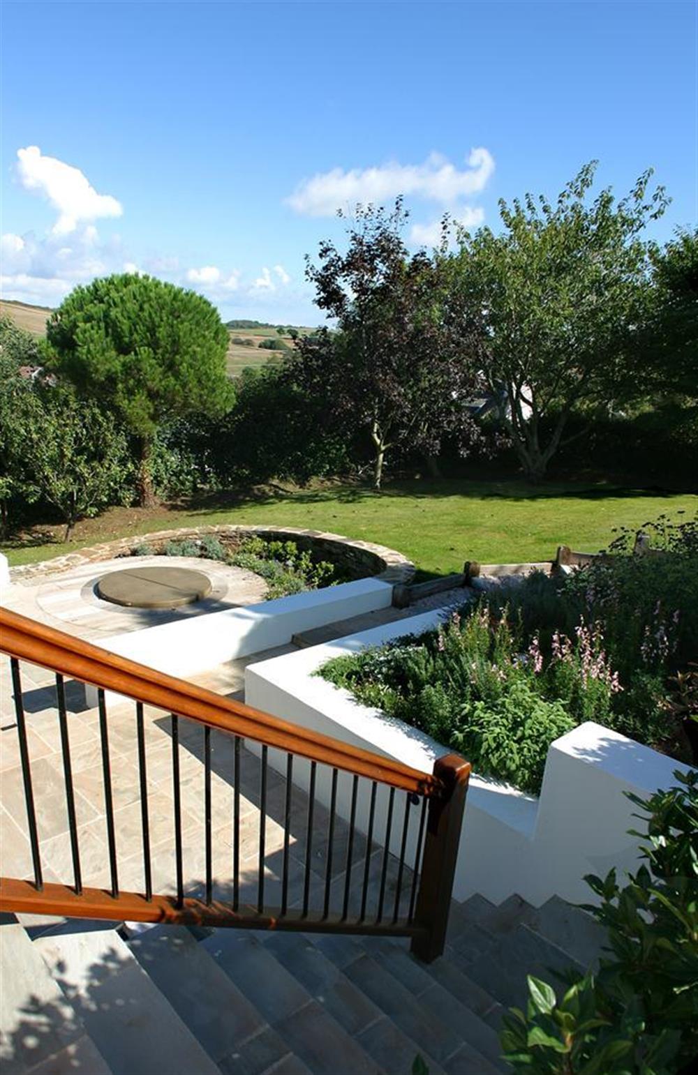 The steps from the first floor to the terrace at Perrotts, Salcombe