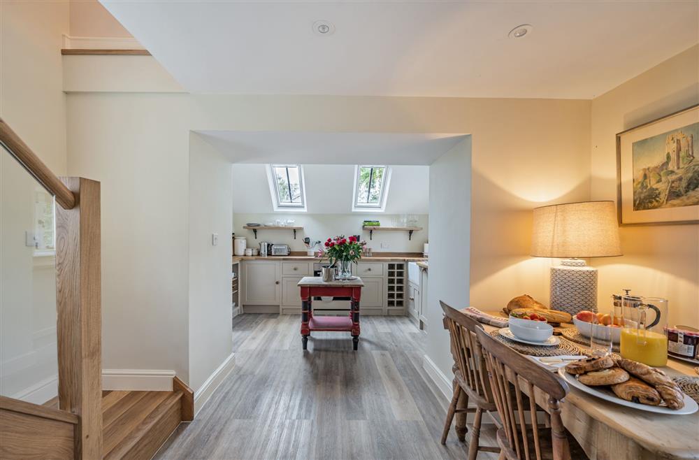 The open-plan kitchen and dining area at Piddle Cottage, Dorchester