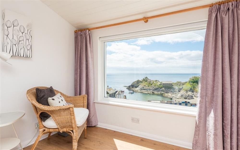 master bedroom with super views at Pilchard Rock in Polperro