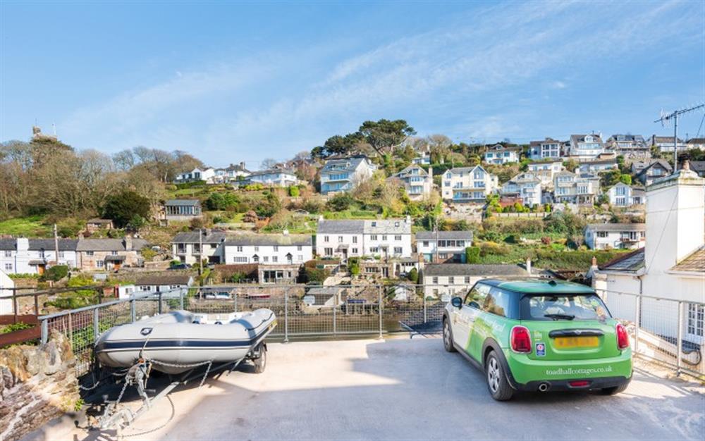 The parking area at Pink Cottage in Noss Mayo