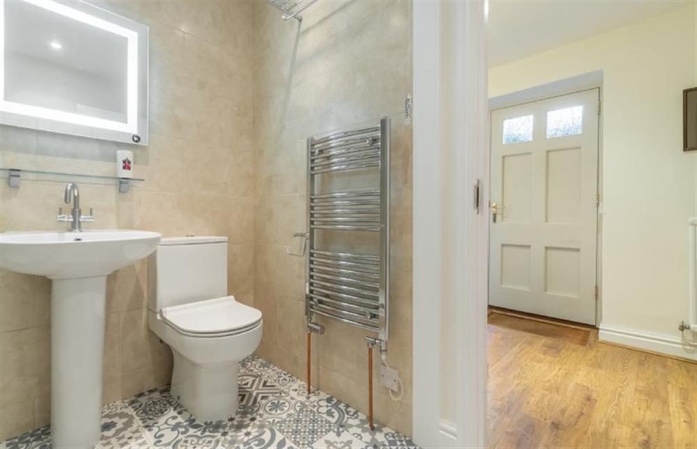 Ground floor: Shower room with pretty tiled flooring at Pink End, North Creake near Fakenham