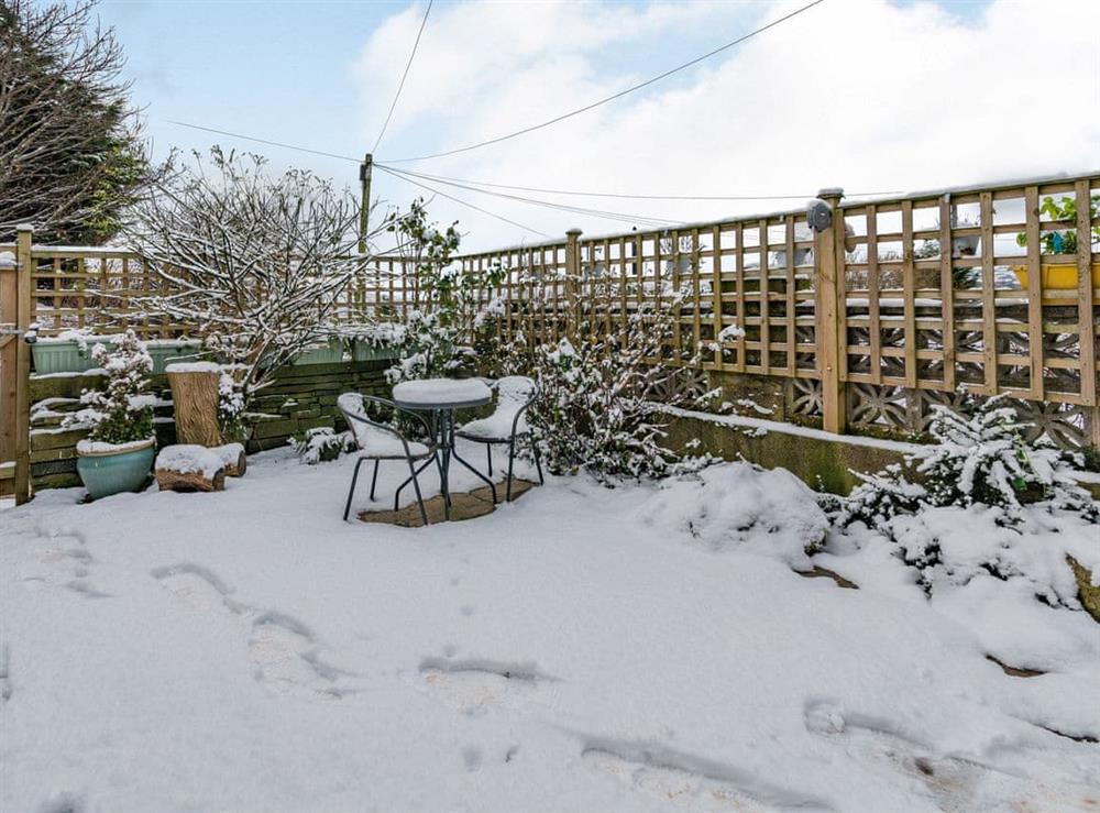 Garden and grounds in Winter at Plough cottage in Halifax, near Haworth, West Yorkshire