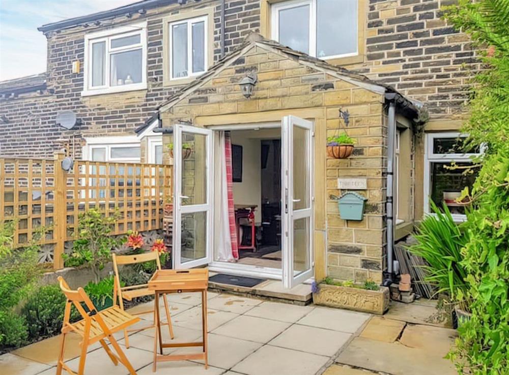 Patio at Plough cottage in Halifax, near Haworth, West Yorkshire