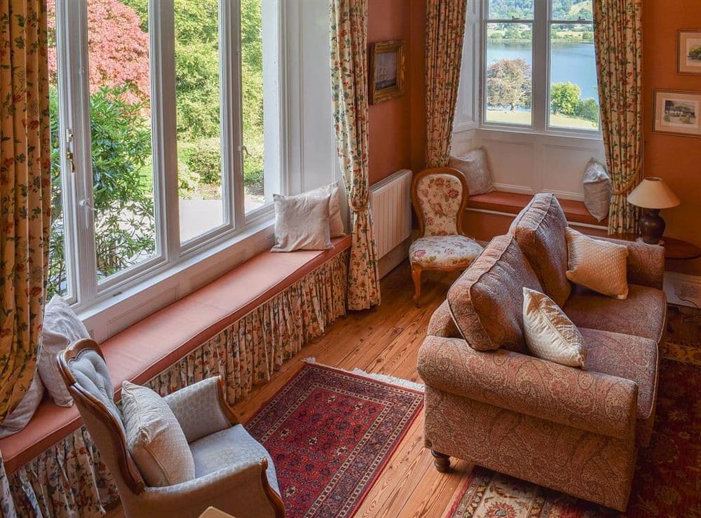 Living area with wonderful views over Grasmere at Poets View Cottage in Ambleside, Cumbria