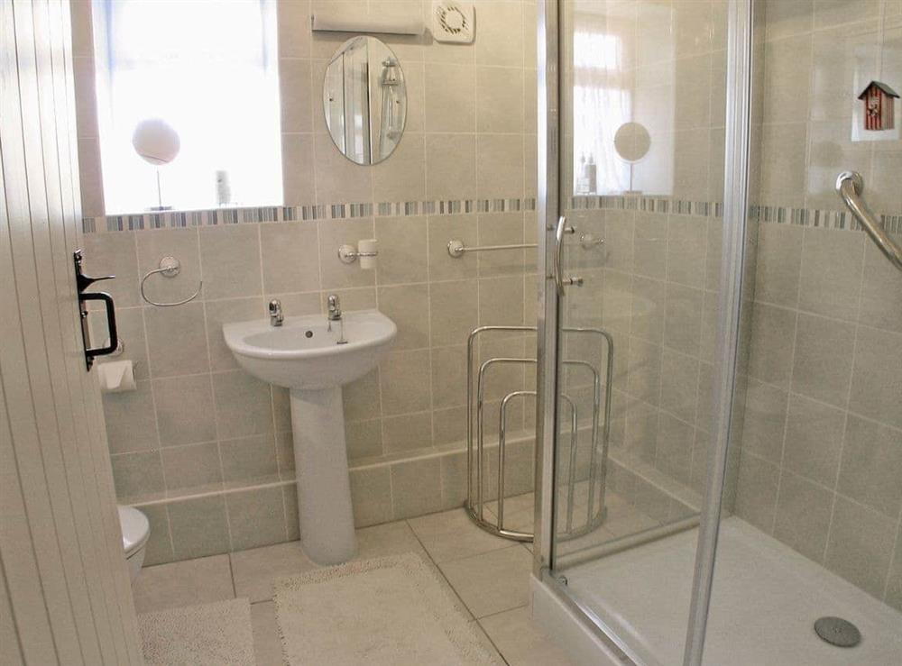 Shower room at Poirot Cottage in Lyme Regis, Dorset., Great Britain