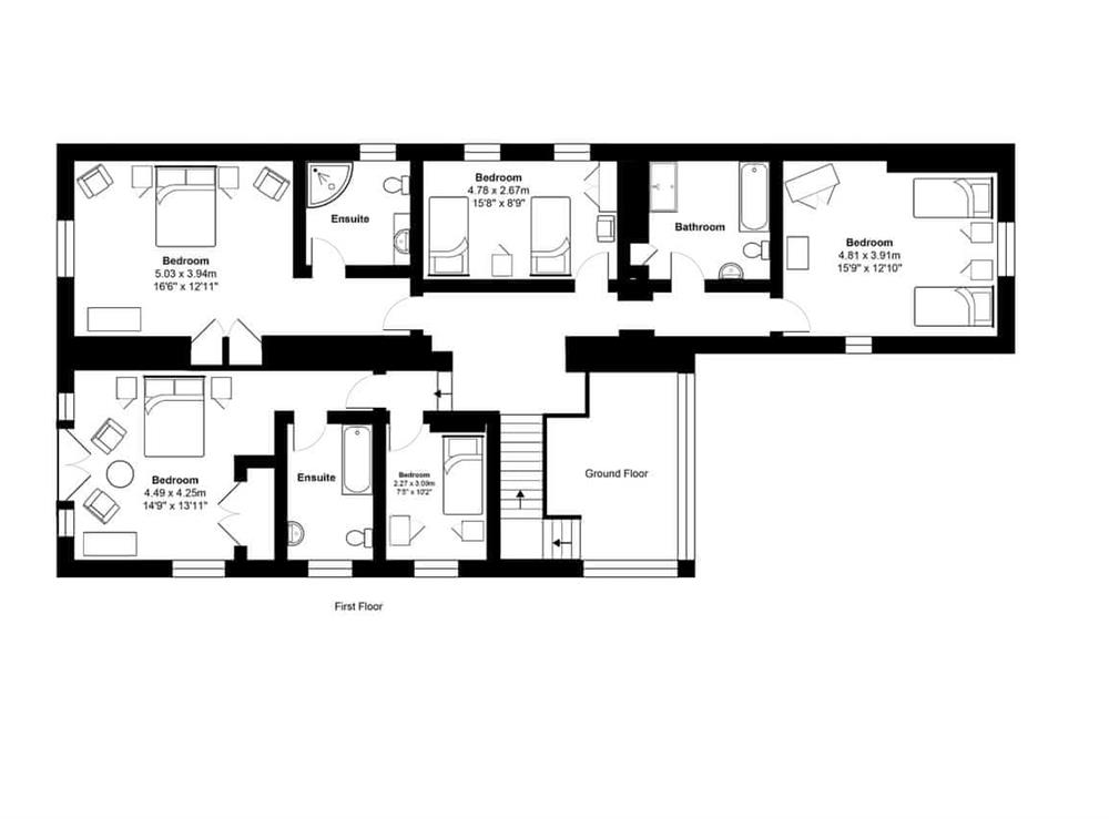 Floor plan of first floor at Polmear Barn in Tregoodwell, Camelford, Cornwall., Great Britain