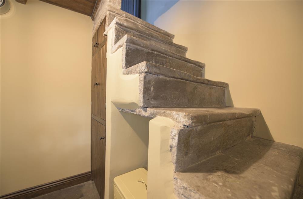 Stone steps leading to the first floor at Pond Cottage, West Witton, Leyburn, North Yorkshire