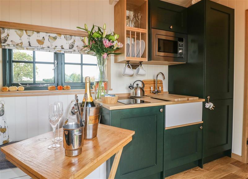 The kitchen at Poppies Shepherds Hut, Bottesford near Redmile and Vale of Belvoir