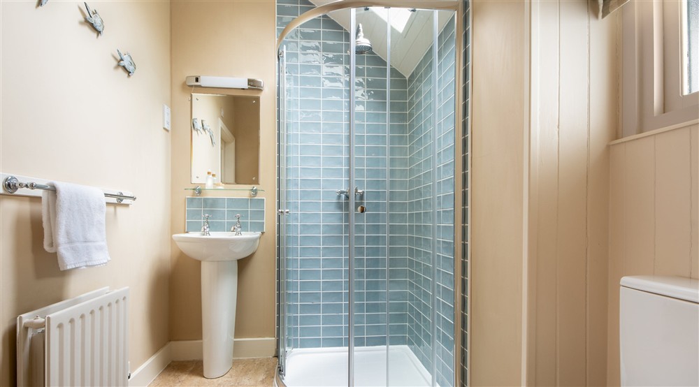 The en-suite shower room at Portbraddan Cottage in Bushmills, County Antrim