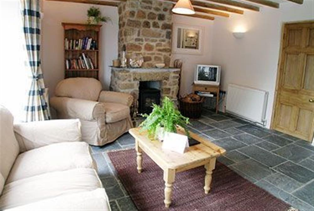 Living room at Porth Nanven Barn in Bosorne, St Just, Cornwall., Great Britain