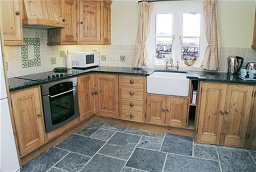 The kitchen at Porth Nanven Barn in Bosorne, St Just, Cornwall., Great Britain