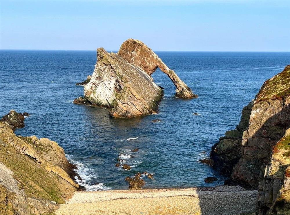 The famous Bow Fiddle rock in the bay at Portknockie Escape in Cullen, Moray, Banffshire